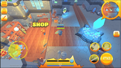 Buying gear in the shop with gold