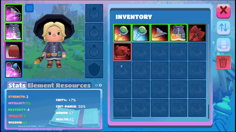 Equipping gear and viewing character stats