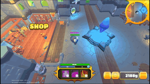 Buying gear in the shop with gold
