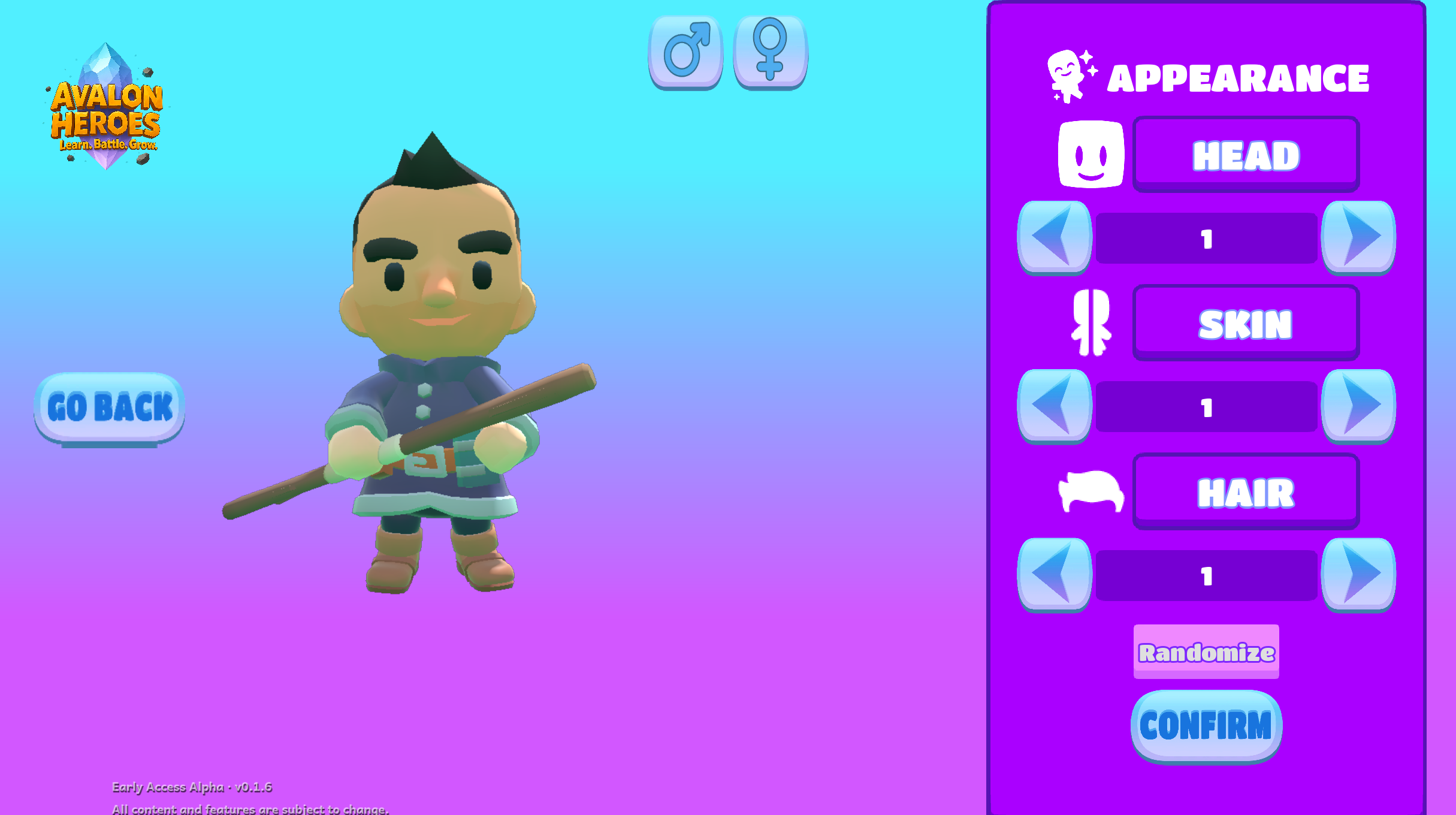 The character creator
